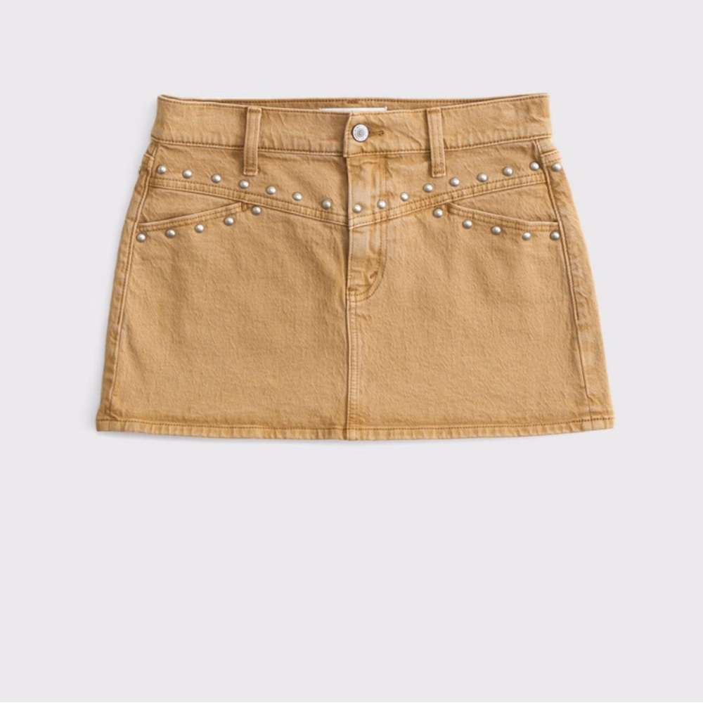 Abercrombie & Fitch Curve Love Mid Rise Denim Studded Mini Skirt